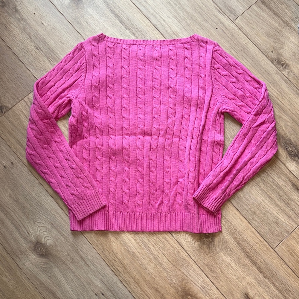 AMERICAN LIVING Long Sleeve Cable Knit Crew Neck Pink Sweater Top - Picture 4 of 4